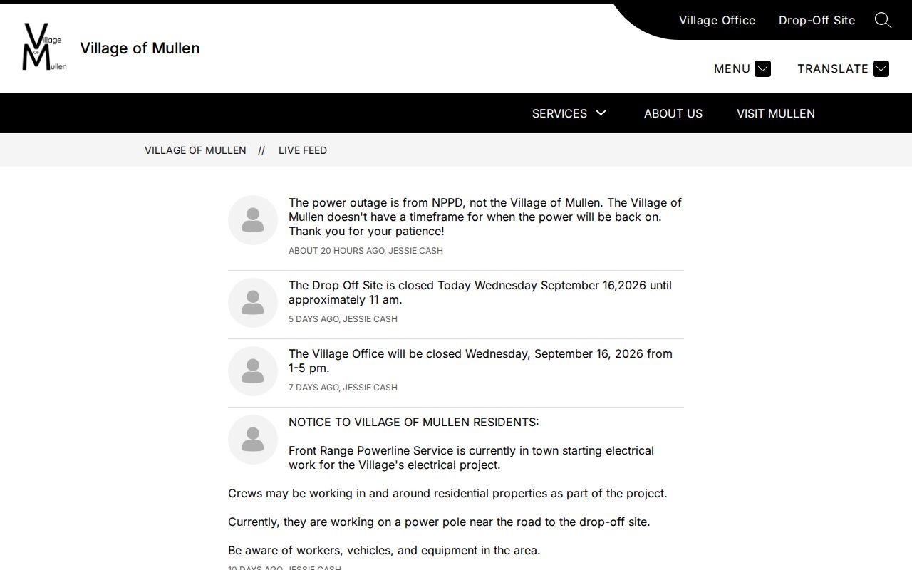 Hooker County municipal court warrant Mullen village web source