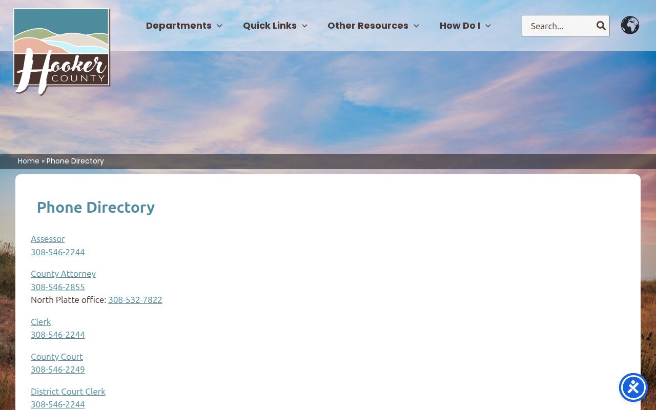 Hooker County warrant records phone directory source