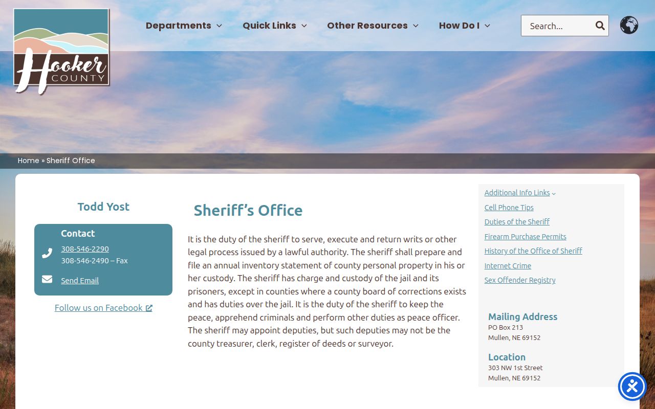 Hooker County warrant records sheriff office source